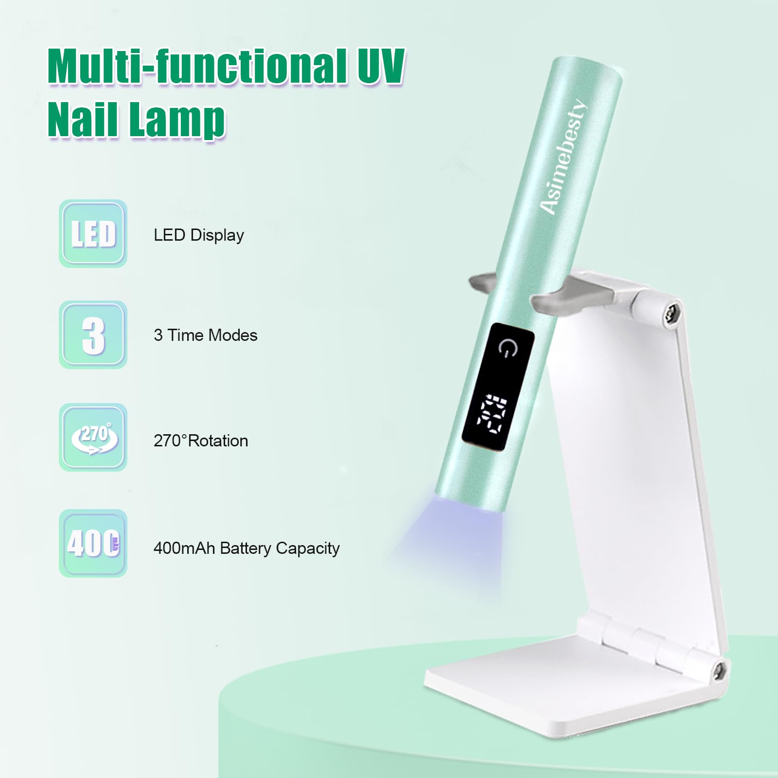 Asimebesty UV Lamps for Gel Nails Mini Handheld UV LED Nail Lamp with Stand - Image 2