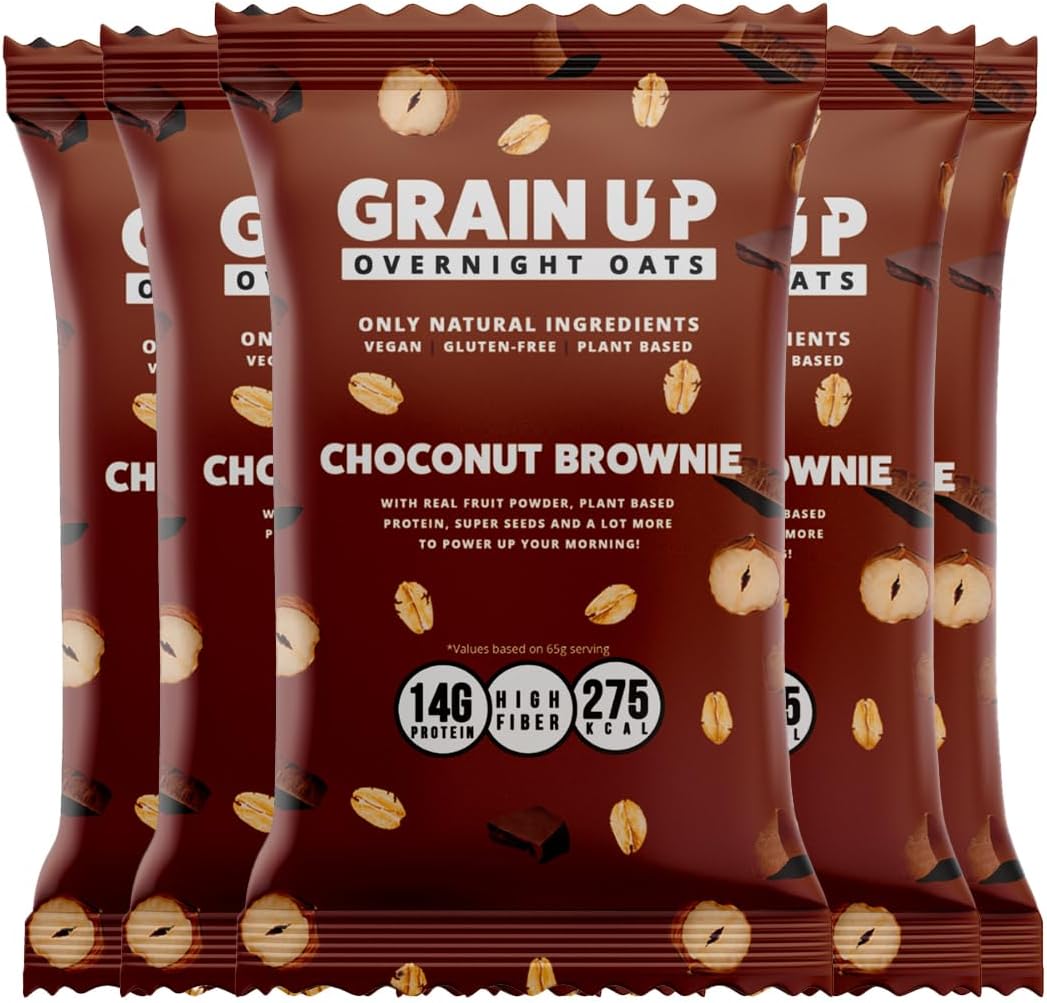Grain UP - Overnight Oats, Luxurious Choconut Brownie, Convenient, Nutrient-Packed, 30 x 65g Pouches