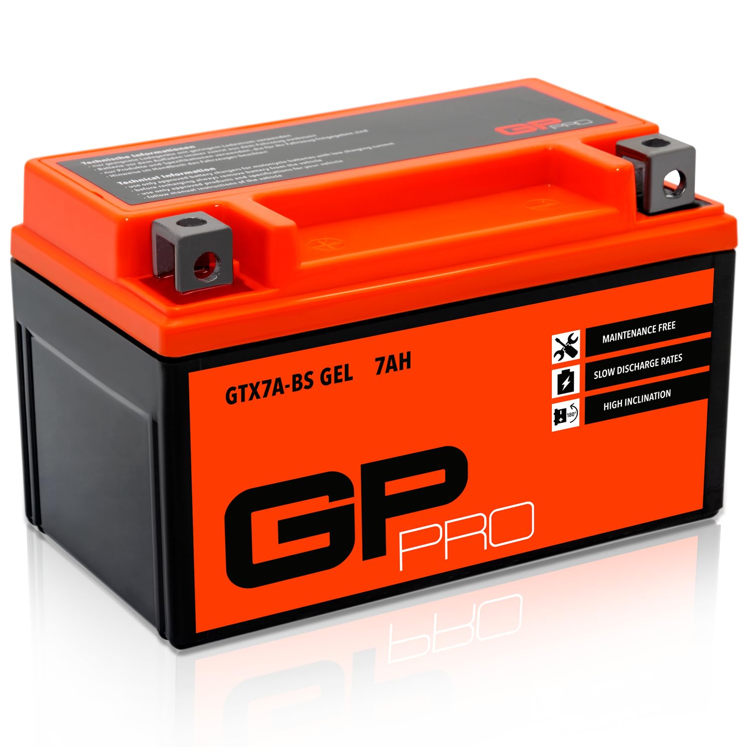 GP-PRO GTX7A-BS - Batería de arranque para scooter y motos, 12V, 7Ah, parecido a YTX7A-BS / 50615, sin necesidad de mantenimiento