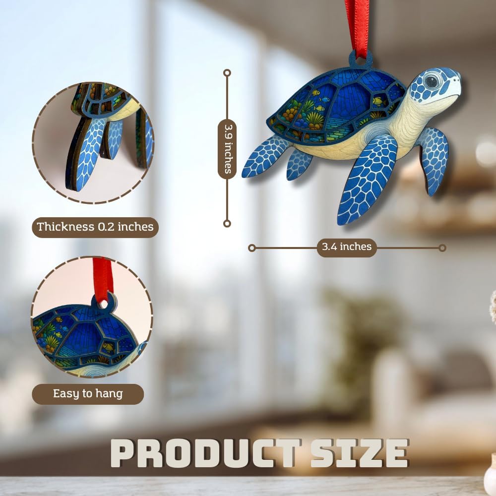 Turtle Ornament, Unique Sea Turtle Car Hanging Accessory, Wooden and Acrylic Interior Decoration, Car Accessory Gift for Sea Animal Lovers, Ready to Hang and Home Decor image 2