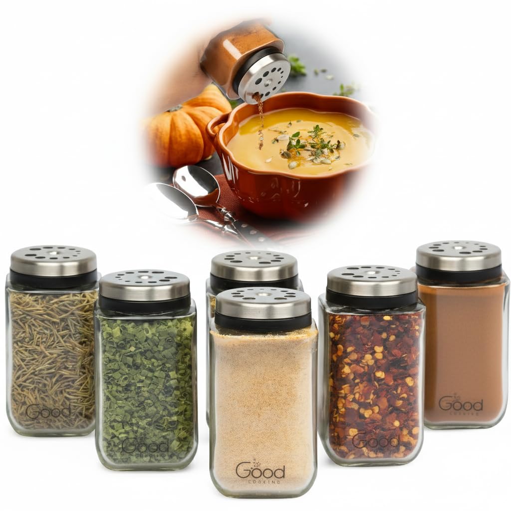 Good Cooking Verre réglables Spice pots ensemble de 12 Premium assaisonnement conteneur boîtes avec 6 tailles de coulée