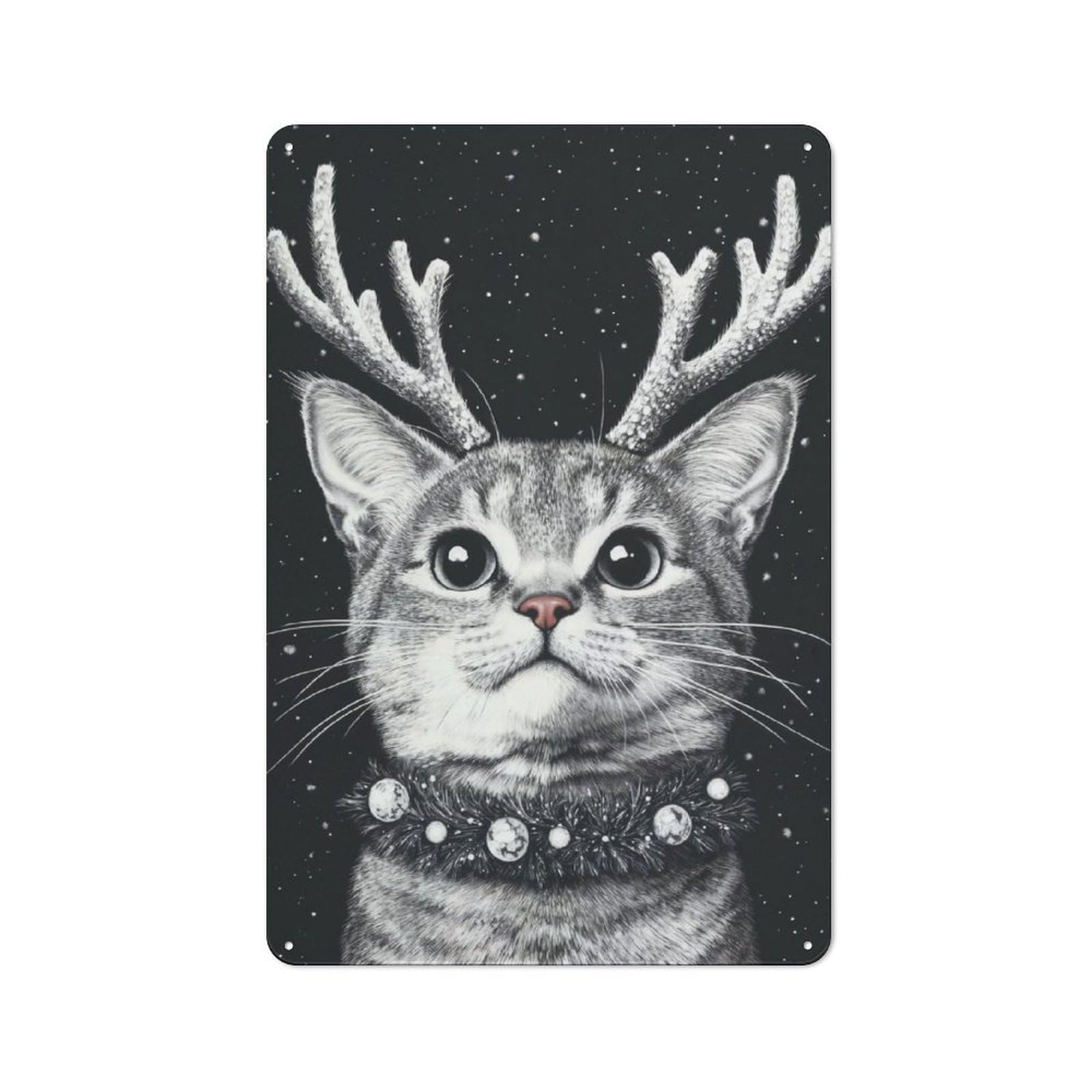 Junmoney Cute Reindeer Cat Metal Wall Sign 30X20cm, Nostalgic Classic Pub Decor For Pub, Home Bar, Shed Or Man Cave