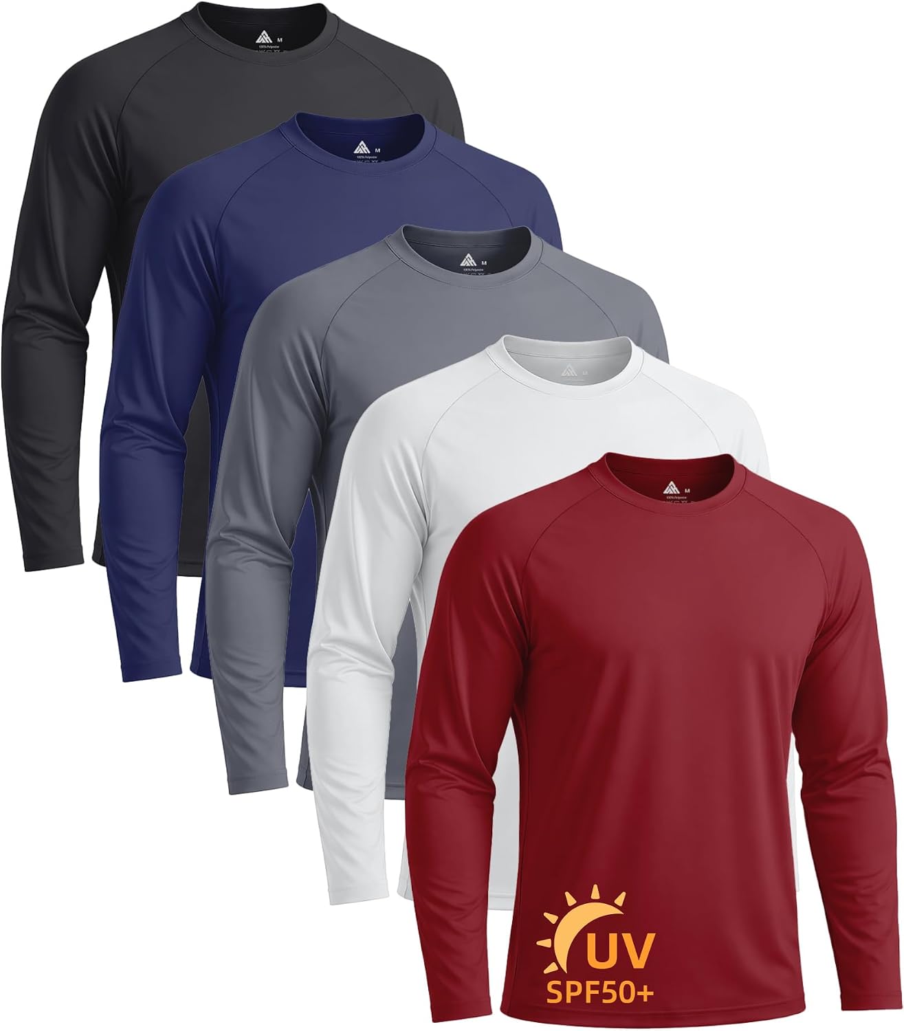 ZITY 5 Pack Long Sleeve Shirts for Men UPF 50+ UV Sun Protection Athletic Shirts for Fishing Running Workout Rash Guard