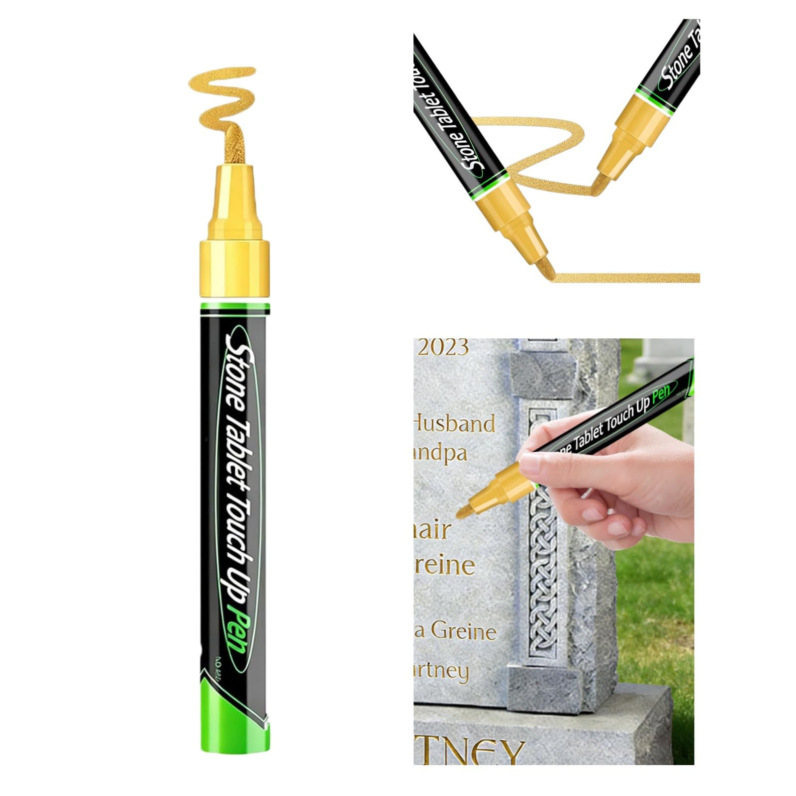Winnsell Golden Tombstone Marker Pen, Waterproof Tombstone Restoration Marker,Strong Coverage Stone Paint Pen for Gravestone Lettering Memorials
