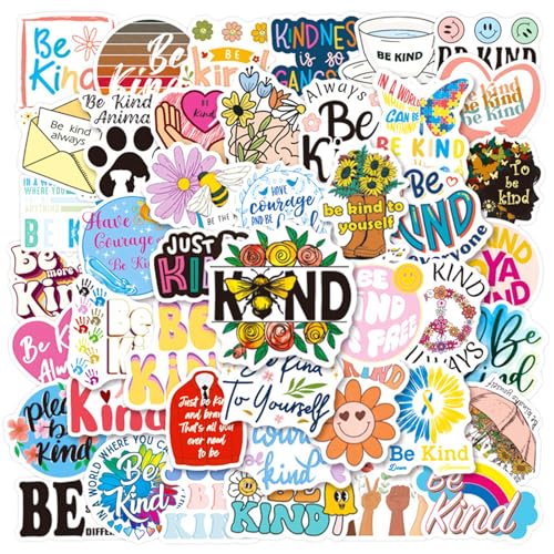 50PCS Kindness Stickers for Kids,Inspirational Quote Stickers Be Kind Sticker Bulk Gifts for Teens Adults,Kindness Motivational Sticker for Water Bottle Laptop