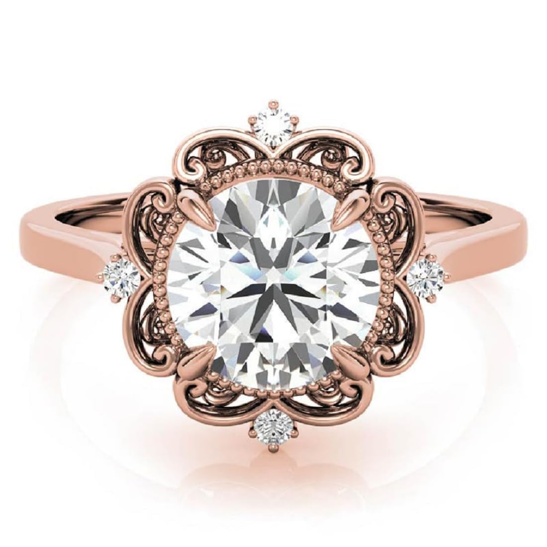 1CT-4CT Antique Halo Engagement Ring for Women Filigree Design Handmade Wedding Bridal Ring Set, Christmas Gifts for Her, 925 Silver/Solid Gold (Rose, Round Cut, 2 CT, Nature Inspired)