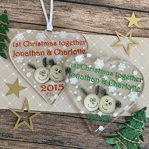 1st Christmas Together 2022 Boyfriend Girlfriend Couples Ornaments for New Relationship Cute Log Heads Heart Personalised First Names Acrylic Christmas Tree Decorations Bauble Plaque Gift (Red)