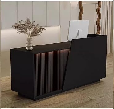 Reception Desk, Counter Table With Storage Drawers and Open Shelves, for Salons Boutiques CafesBlack left,120cm