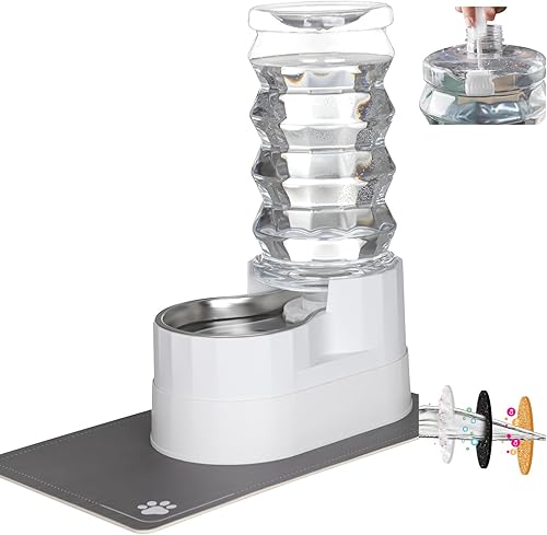 Miniatura 4 de RIZZARI Dispensador automático de agua para perros fuente de gravedad elevada de acero inoxidable Lagre de 8 litros con filtro y alfombrilla