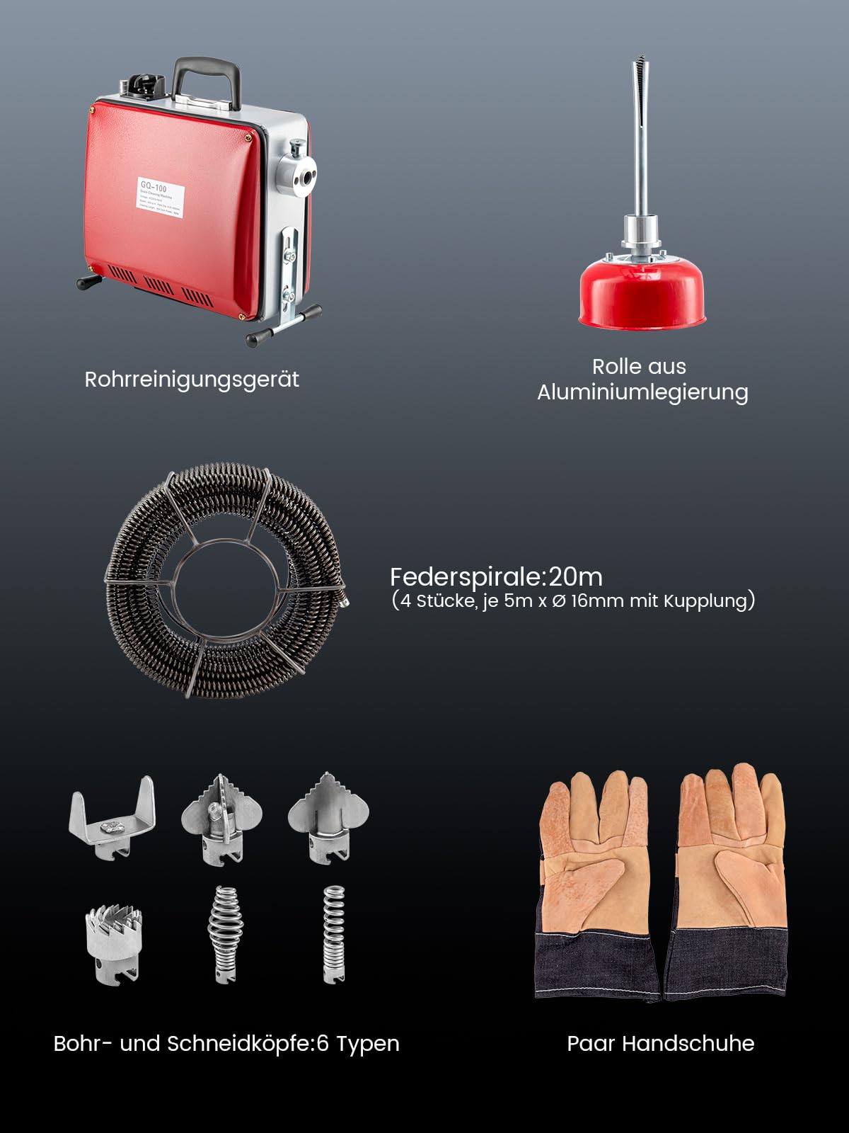 Trintion 500W Elektrischer Abflussreiniger für Rohre von 20–200 mm