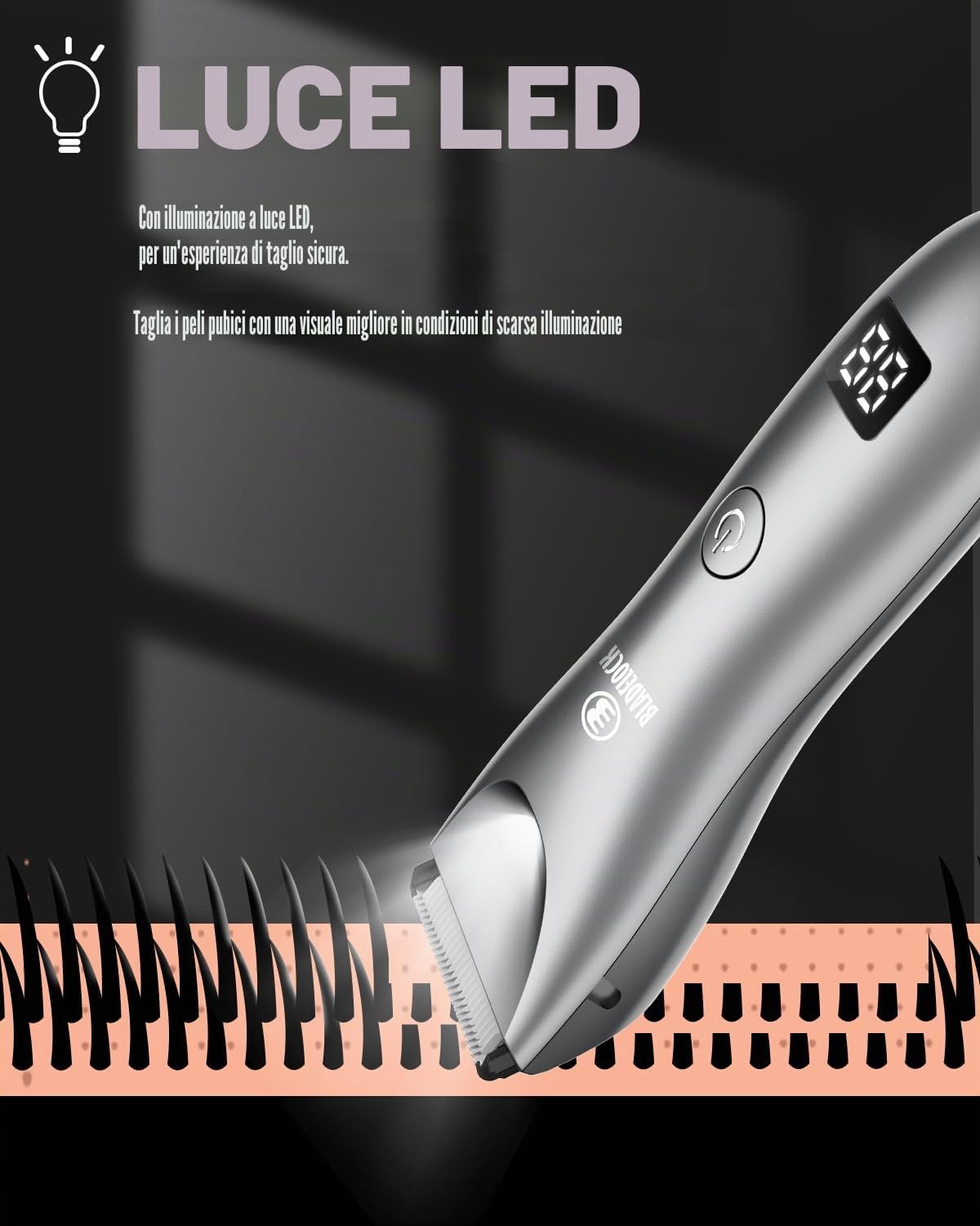 Rasoio intimo uomo, rasoio elettrico per uomo, con lama in ceramica | Rasoio per il corpo con luce LED e stazione di ricarica, ricaricabile per uomini, impermeabile