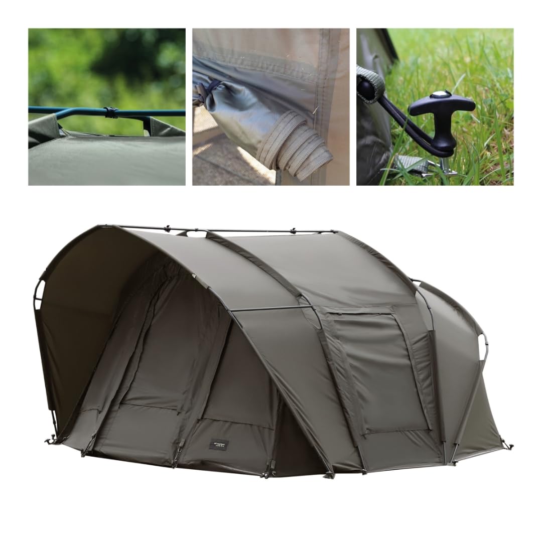 MK-Angelsport Angelzelt Fort Knox Air 2,5 Mann 2.0 Bivvy – Wasserdichtes Karpfenzelt mit 10.000 mm Wassersäule, abnehmbarem Frontpanel und extra großer Bodenplane