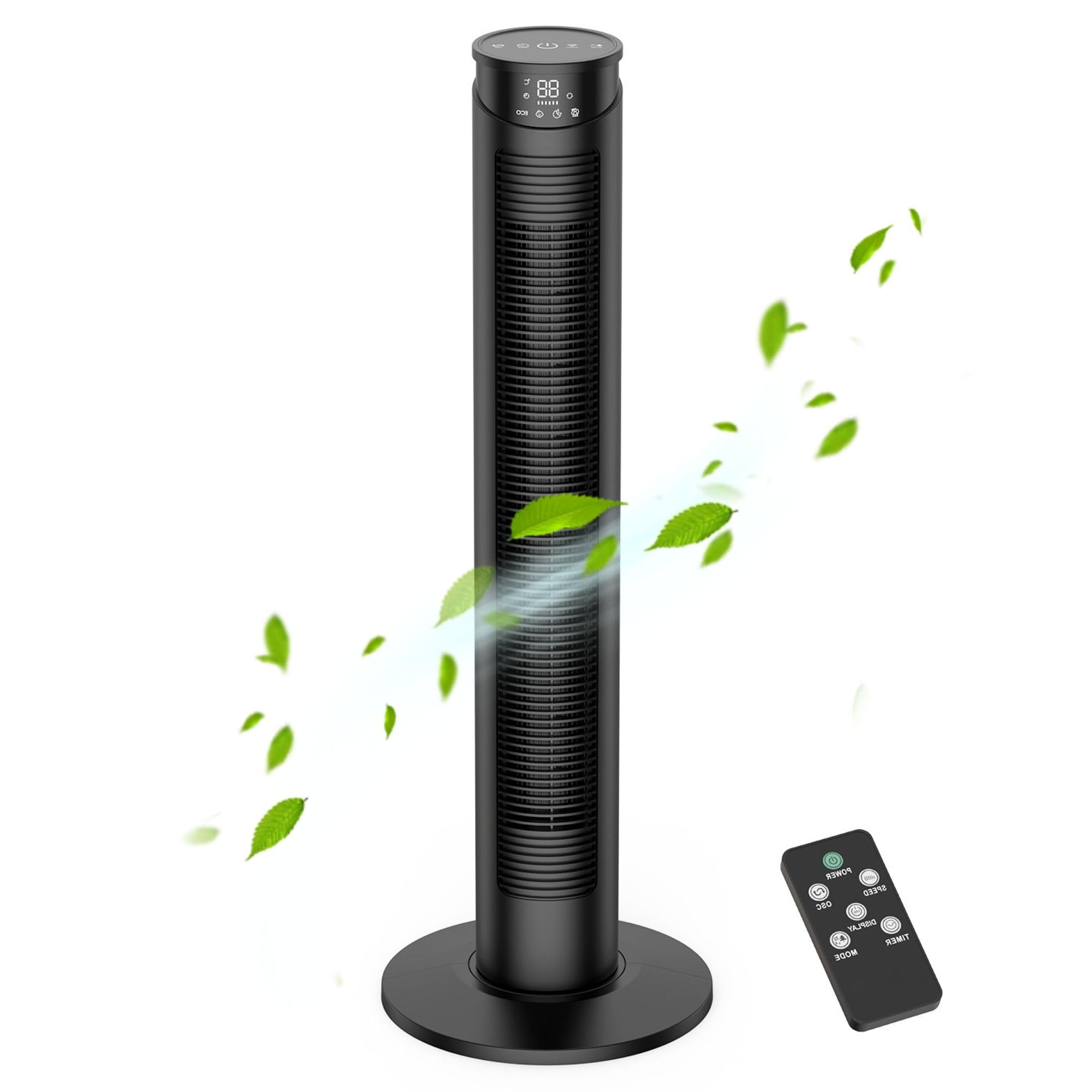 Ventilateur Colonne Silencieux, Ventilateur Tour avec Télécommande et Écran LED, 5 Modes de Vent et 6 Vitesses, Fonction Oscillation à 70°, Minuterie de 1-12 Heures - Convient pour Maison/Bureau
