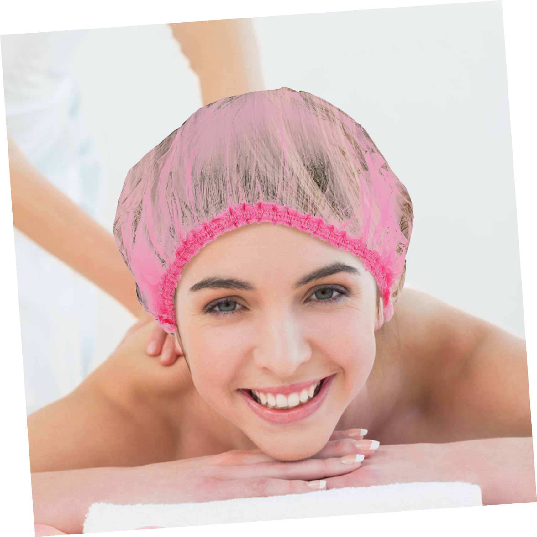 CALLARON 500 Stück Große Einweg Duschhauben für Damen aus Wasserfestem Kunststoff Elastisch Leicht und Einfach zu Tragen für Zuhause und Kochen Rosa