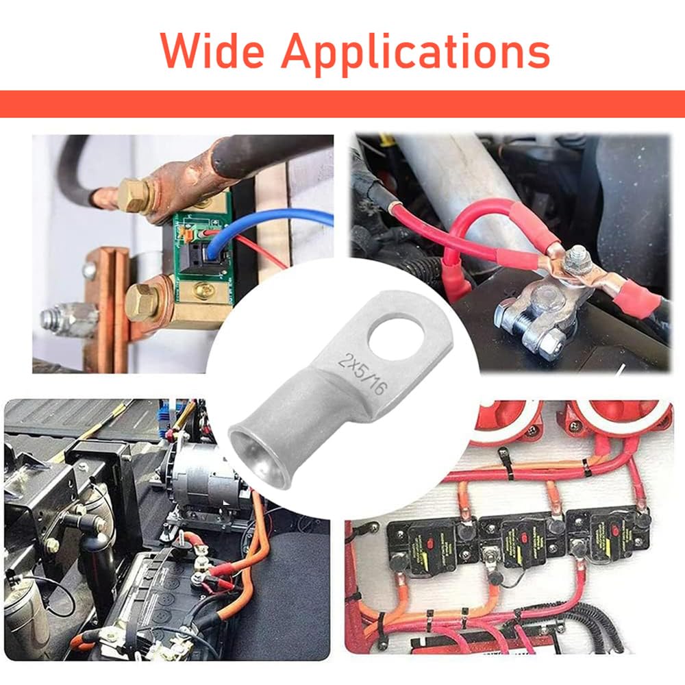 2 AWG 5/16" Stud (25 pcs.), Heavy Duty Tinned Battery Cable Lugs 2 Gauge Wire Connectors 2 AWG Copper Ring Terminals Copper Wire Lugs