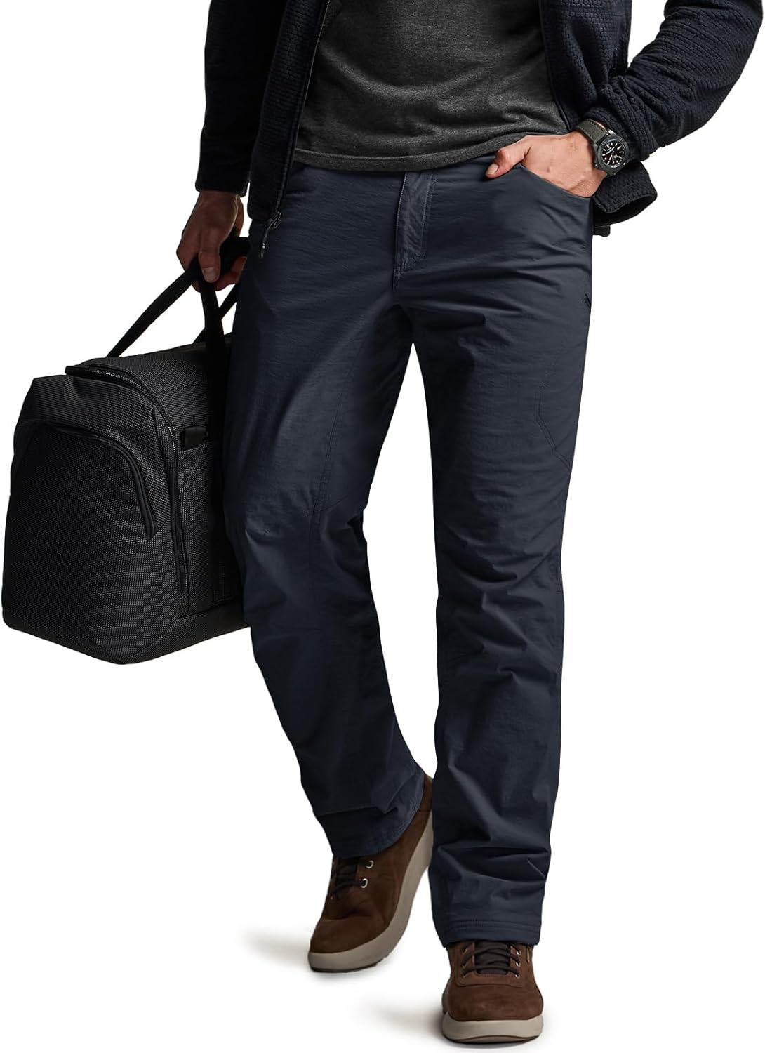 CQR Men's Winter Fleece Lined Pants, Water-Resistant Outdoor Stretch Work Pants, Windproof Casual Pants with Pockets