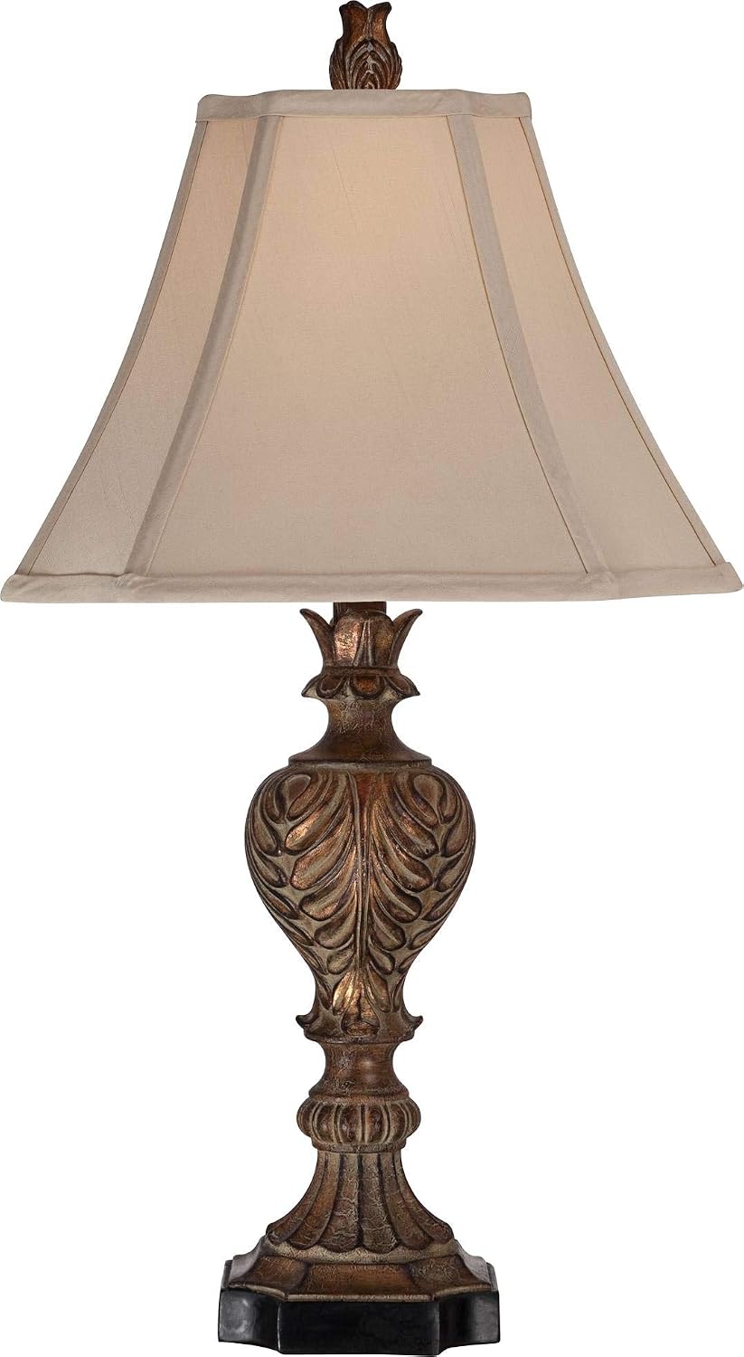Regency Hill Regio Traditional Rustic Table Lamps 25.5" High Set of 2 Deep Espresso Aged Brown Leaf Tan Fabric Square Bell Shade for Cottage Core Living Room Bedroom House Bedside Nightstand Home