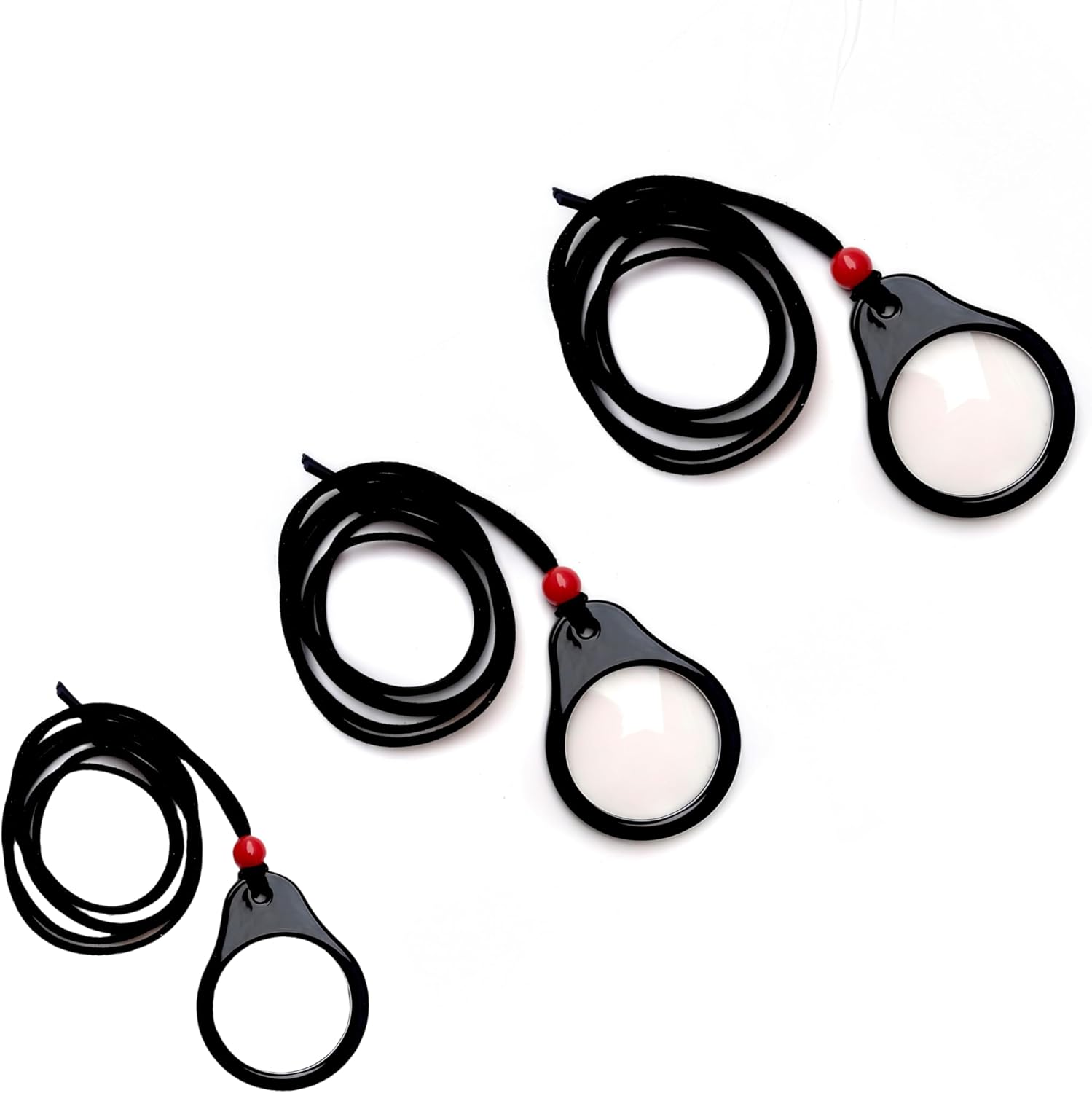 3X Folding Magnifier - Pocket-Sized Leather Case for Reading Small Print, Elderly Vision Aid with Portable Neck Cord(3pcs Black)