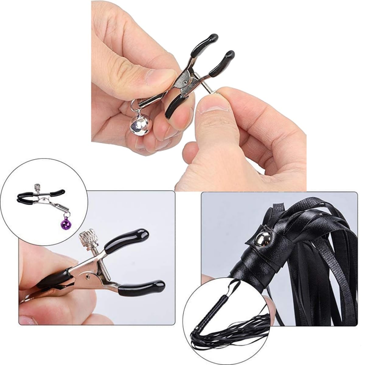 Set sessuale multifunzione 10 pezzi set con cinturino in nylon nero, dotato di cinturino regolabile - D19