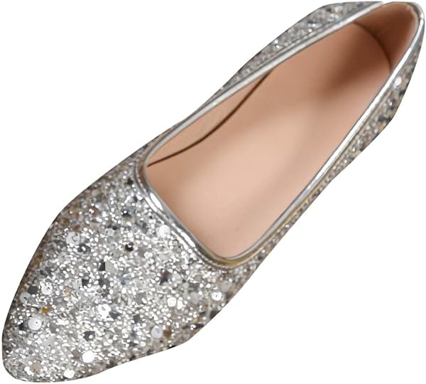 Womens Sparkly Sequin Flats Casual Fashion Summer Party Prom Flats Pointed Toe Soft Insole Shiny Glitter Dress Shoes - 1
