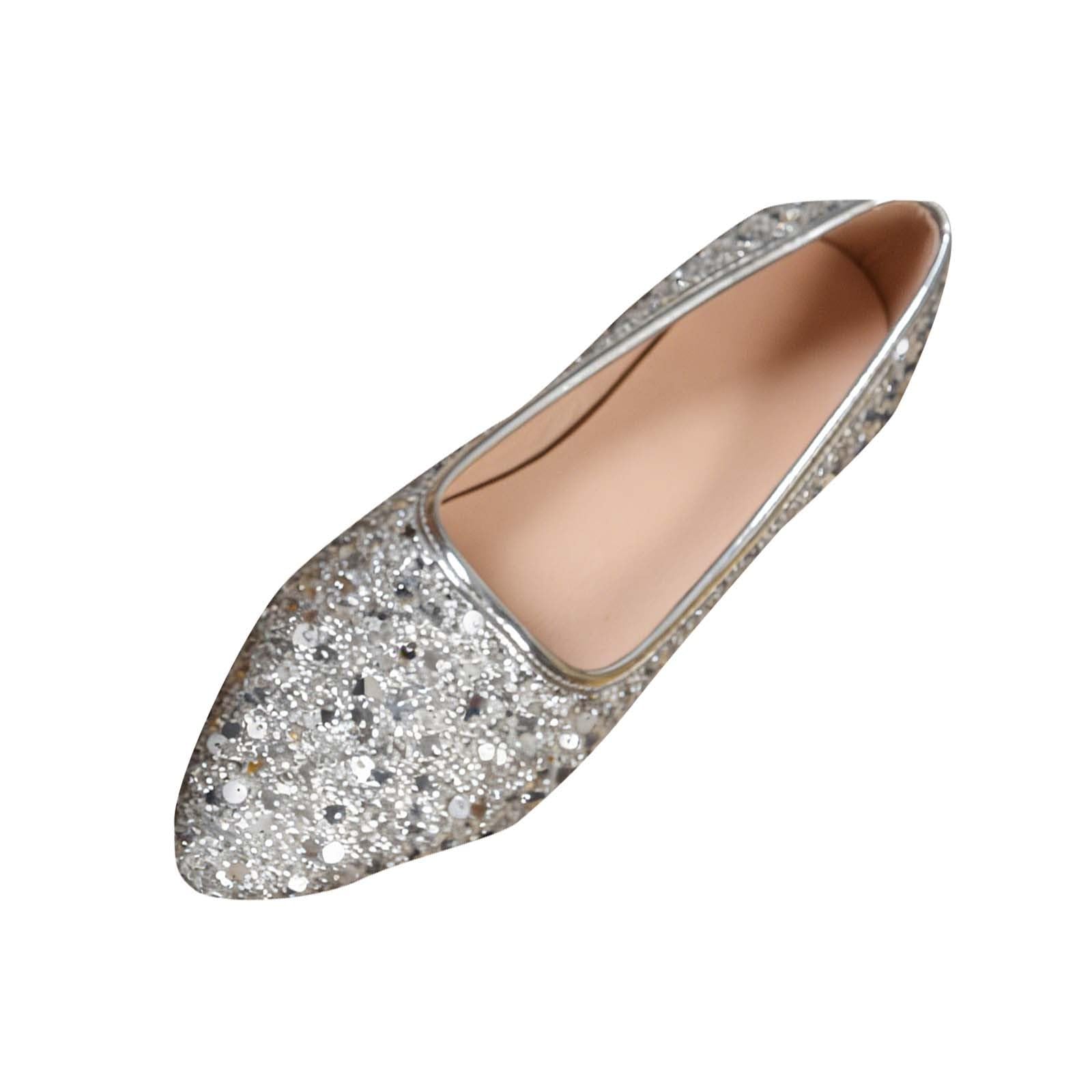 Womens Sparkly Sequin Flats Casual Fashion Summer Party Prom Flats Pointed Toe Soft Insole Shiny Glitter Dress Shoes