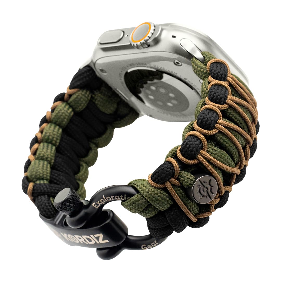 KORDIZ Survivor Pro pasek spadochronowy do Apple Watch Series Ultra i 9/8/7/6/5/4/3/2/1/SE, 49 mm, 45 mm, 44 mm, 42 mm, z regulowanym paskiem ze stali nierdzewnej
