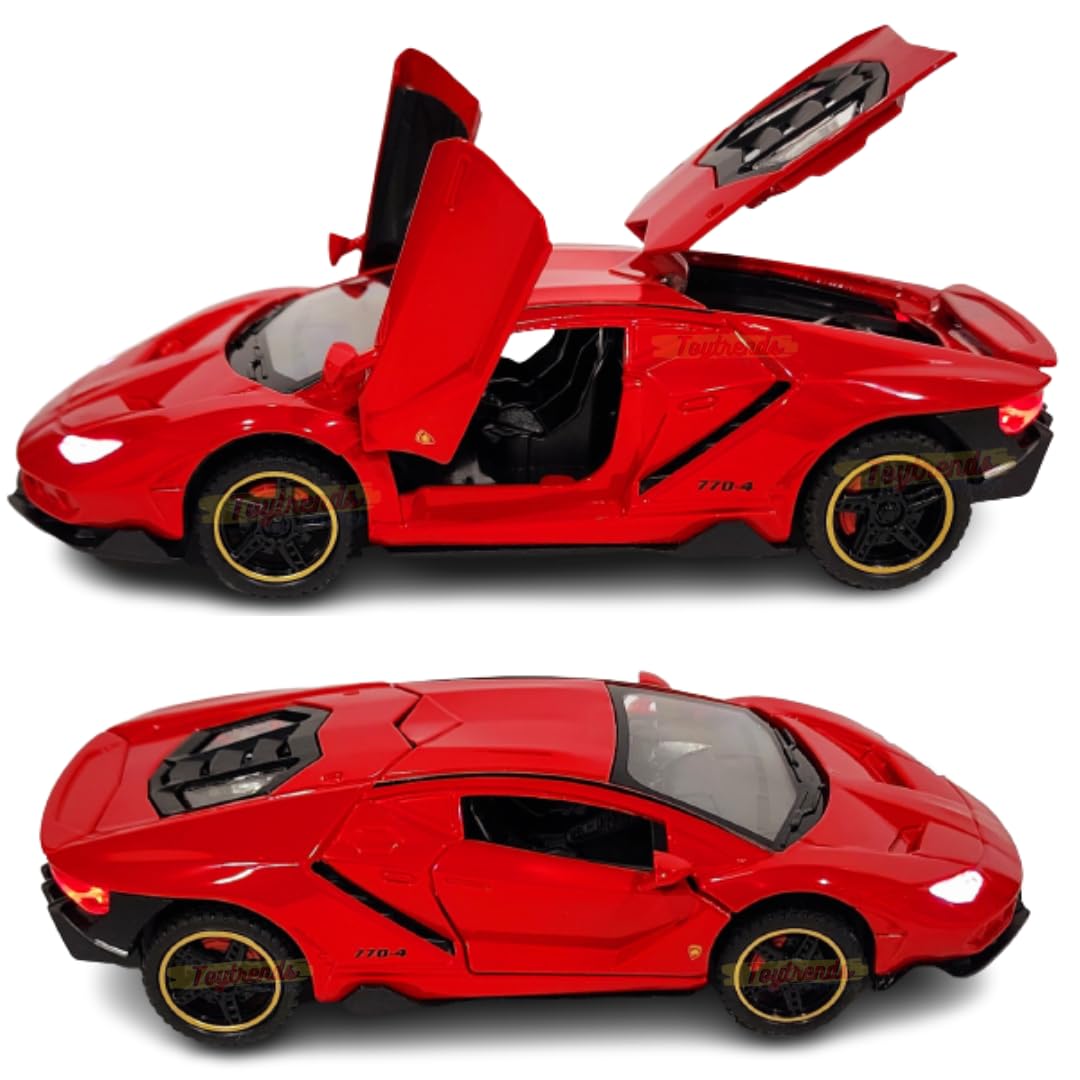 Toytrends 1:32 Scale Pull Back Die Cast Lamborghini Car Openable Doors with Sound and Light | Alloy Metal Centenario LP770-4 Car - Red