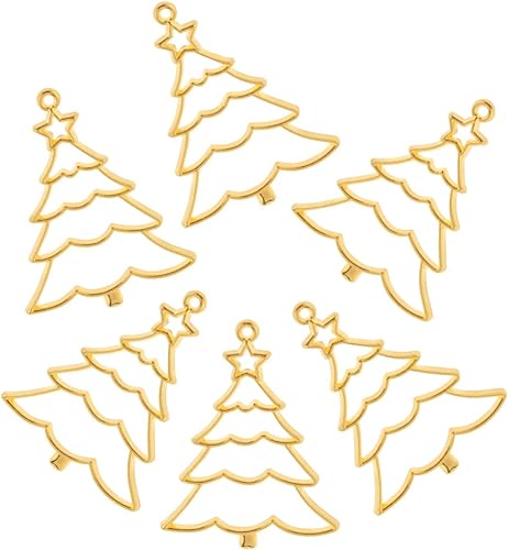Miniatura 7 de EXCEART 20 pcs Craft Charms Gold Bezels Pressed Pendant Alloy Enamel Pattern with Findings for Plated Xmas Resin Blanks Jewelry Tree Shape Crafts