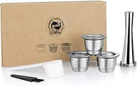 Cápsulas de café recarregáveis de aço inoxidável Espr*sso, cápsulas de café reutilizáveis compatíveis com Nespresso Original Line Brewers 4Y Crema New Generation (3 cápsulas + 1 adulterador)