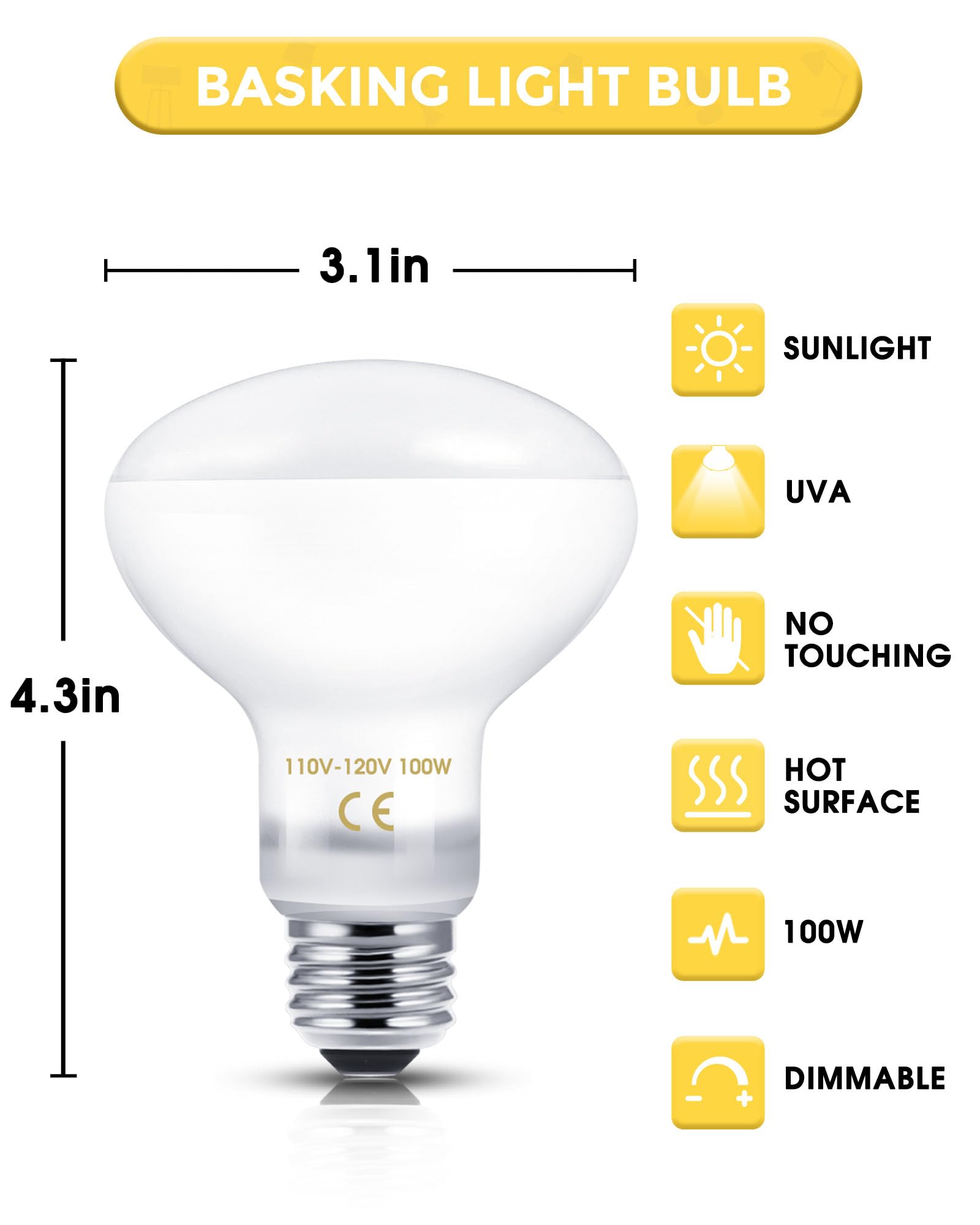 Reptile Heat Lamp Bulbs -100W UVA Natural Daylight Heating Lamp Basking Bulb for Bearded Dragon, Basking Spot Floodlight Light for Reptiles, Lizard, Turtle, Snake Bathroom, Plants,Chickens Pets,2 Pack - image 6