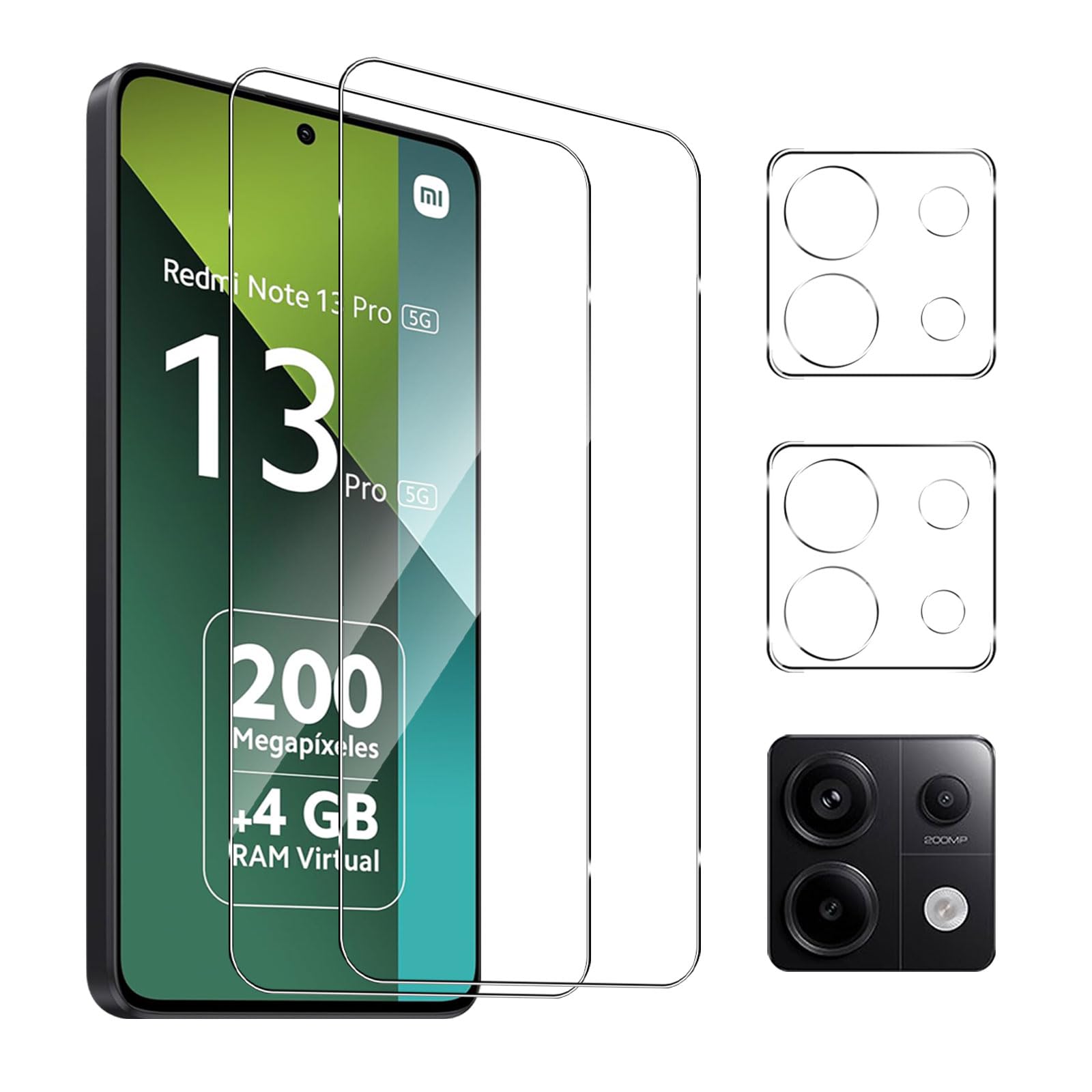 Pkila [2+2 Pack Tempered Glass for Xiaomi Redmi Note 13 Pro 5G Screen Protector with Camera Lens Protector, HD Clear, Shatterproof, Shockproof, Premium Quality Guard Protective Film