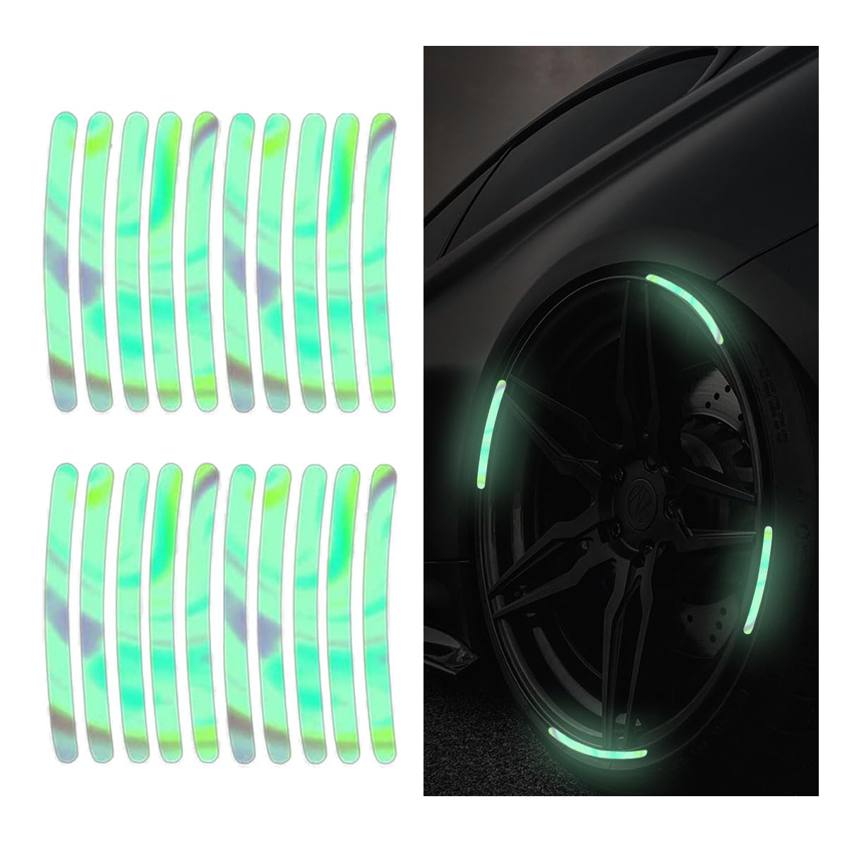 20PCS Car Wheel Stripe Reflective Stickers, Car Wheel Night Safety Warning Stickers Anti-Scratch Reflective Rim Stickers, Car Wheel Safety Decorative Decals for Motorcycles, Bicycles (Florescent)