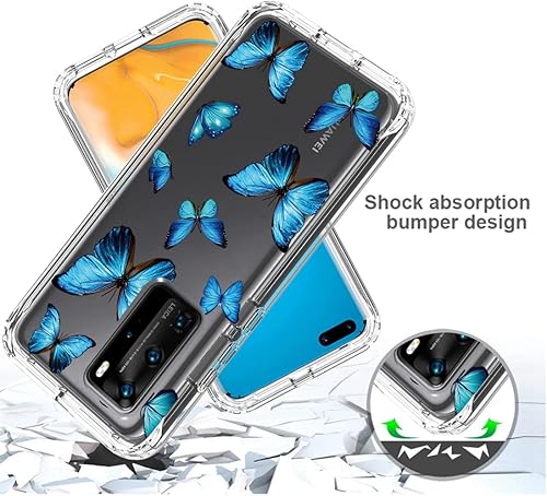 Miniatura 7 de Funda para Huawei P40 Pro, ELS-N04 ELS-NX9 con protector de pantalla de vidrio templado, cuerpo completo transparente floral TPU delgado funda