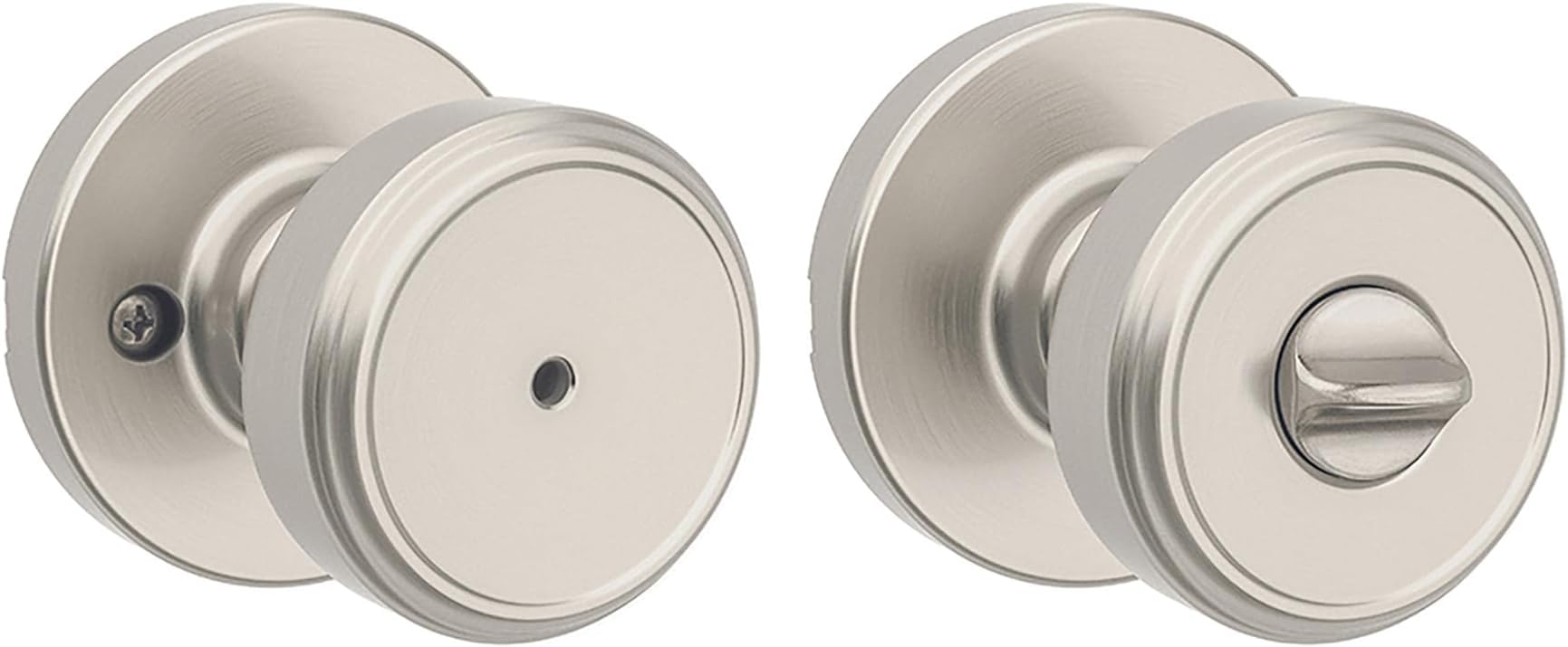 Kwikset Maven Interior Privacy Door Knob with Lock, Round Door Handle for Bathroom and Bedroom, Satin Nickel Keyless Turn Lock Doorknob, with Microban Protection (Pack of 10)