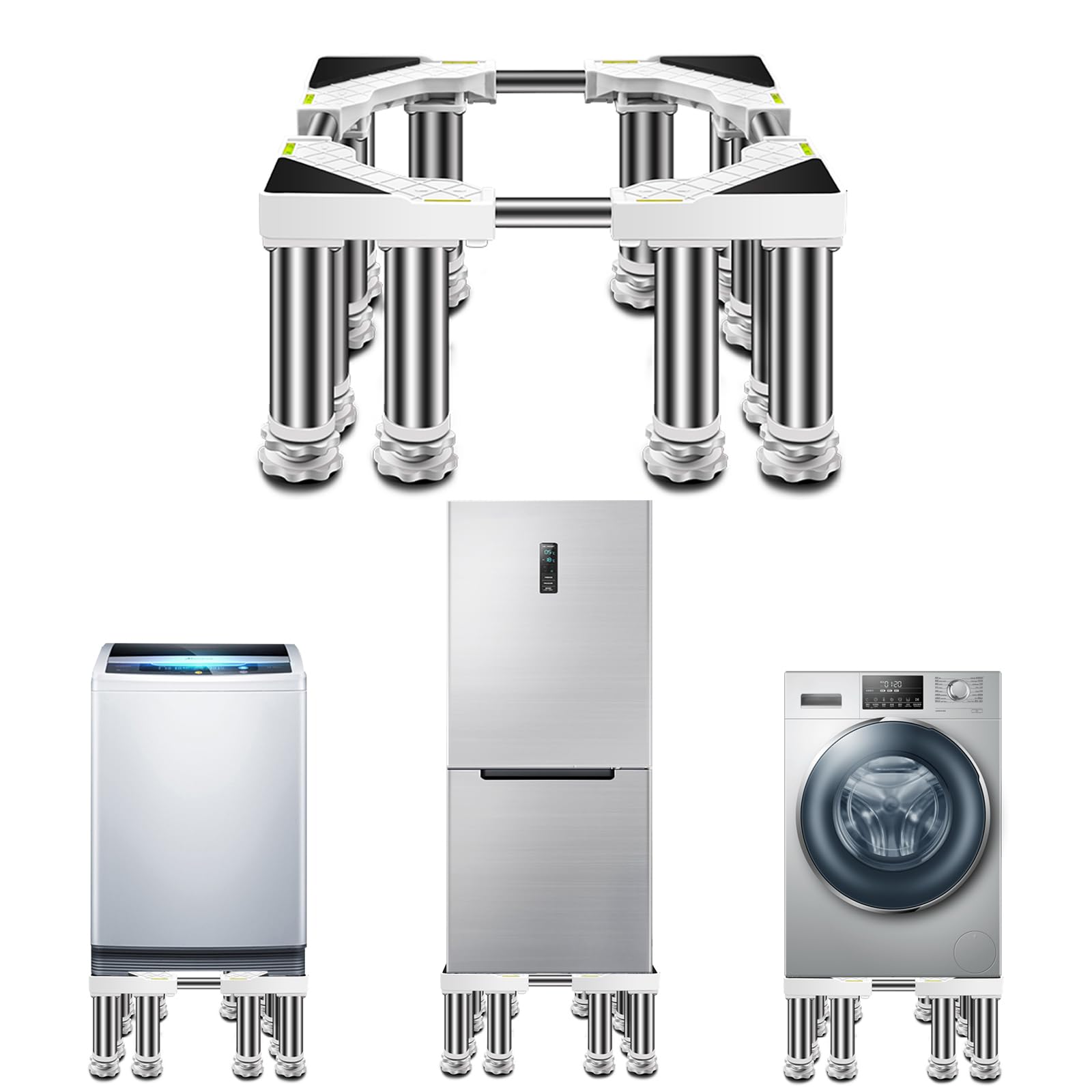 Waschmaschinen Untergestell Sockel für kühlschrank mit 12 Schwerlastfüßen Universal Verstellbare Trockner Sockel für Kühlschrank Waschmaschine Gefrierschrank Spülmaschine (White,Höhe:5.5-6.6in)