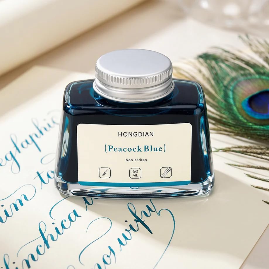 Image of HONGDIAN, Ink Bottle - Non Carbon | Peacock Blue | 60ml Premium Writing Ink.