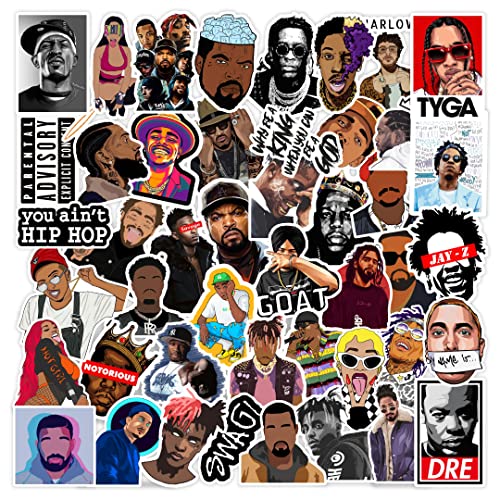 Image of CodersParadise Hip Hop Rappers Sticker Pack- Set of 52 Waterproof Vinyl Self-Adhesive Stickers for Laptop, Scrapbook & Mobile Phone| Tupac, MC Stan, Eminem, Divine | Durable, Residue-Free Music Decals