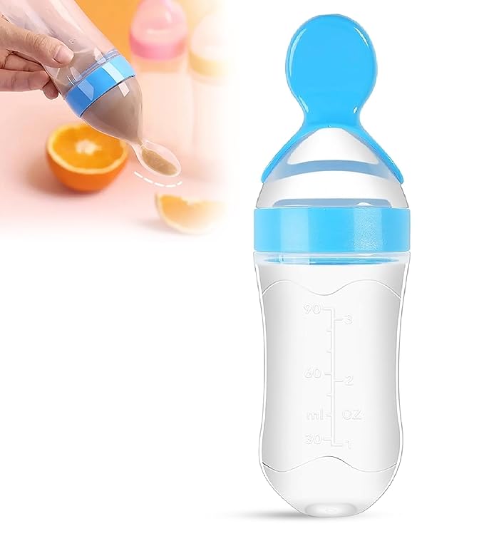 GLUN® Silicone Baby Feeding Bottle for New Born, Collapsible Bottle with Squeeze Spoon Feeder for Milk, Cereal, and Fruit, BPA-Free Pack of 1