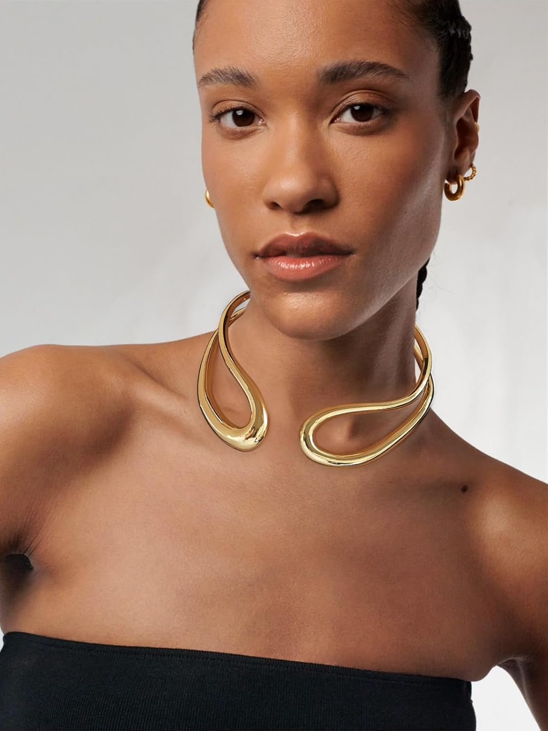 WOWORAMA Chunky Choker Collar Necklace for Women Gold Silver Teardrop Choker Necklace Spring Open Cuff Necklace Metal Statement Necklace - Image 7