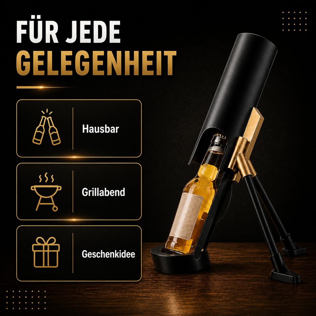 Suffkanone Flaschenöffner, Bieröffner mit Abschuss-Mechanismus für 33-mm-Flaschen, Lustiges Party Gadget für Grillabend, Hausbar und Feiern (Verde)