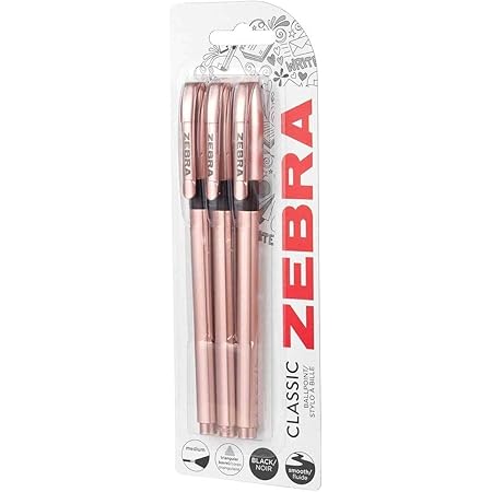 Zebra Classic Rose Gold Ballpoint Pens, Black Ink, Pack of 3