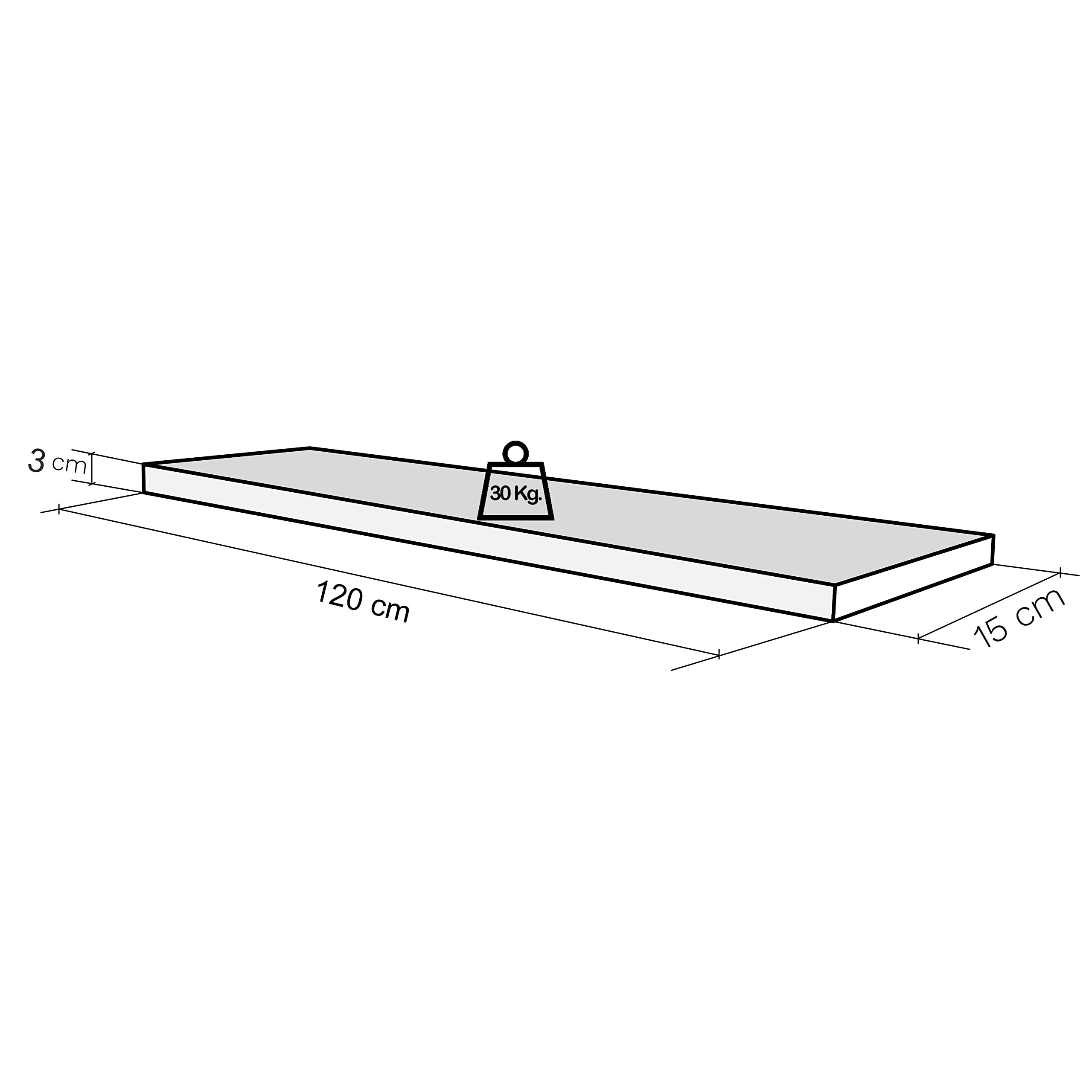 Henor Wandregal Holzwandregal 120 x 15 x 3 cm. horizontal verstellbar. Vertikal und Neigung. Bis 30 kg. Kiefernholz Natur