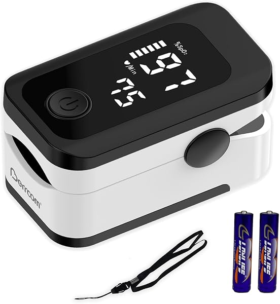 Oxymétre de Doigt Professionnel Berrcom, Saturometre Oxymetre, Mesure Précise de la Saturation en Oxygène dans le Sang, Moniteur de Fréquence Cardiaque, Écran LED Mesure SpO2 et PR, Piles Inclus - 1