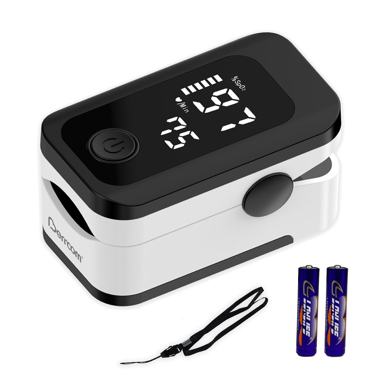 Pulsioximetro de Dedo Profesional Berrcom Oxímetro de pulso Medición precisa de la Saturación de Oxígeno en Sangre con función de alarma, Pantalla OLED para todos las personas con cordón