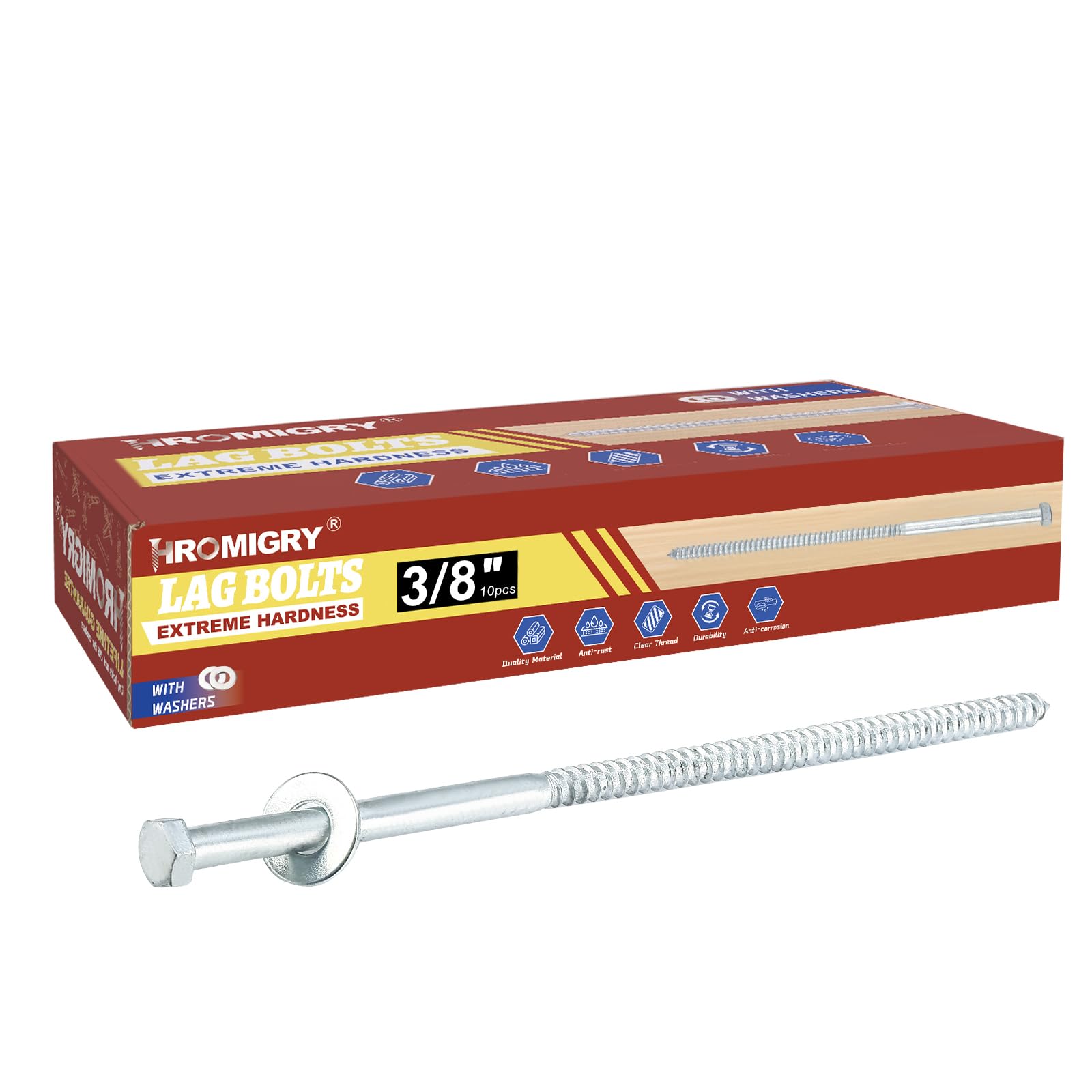 3/8" Lag Bolts - 12 Pack, Heavy Duty -10