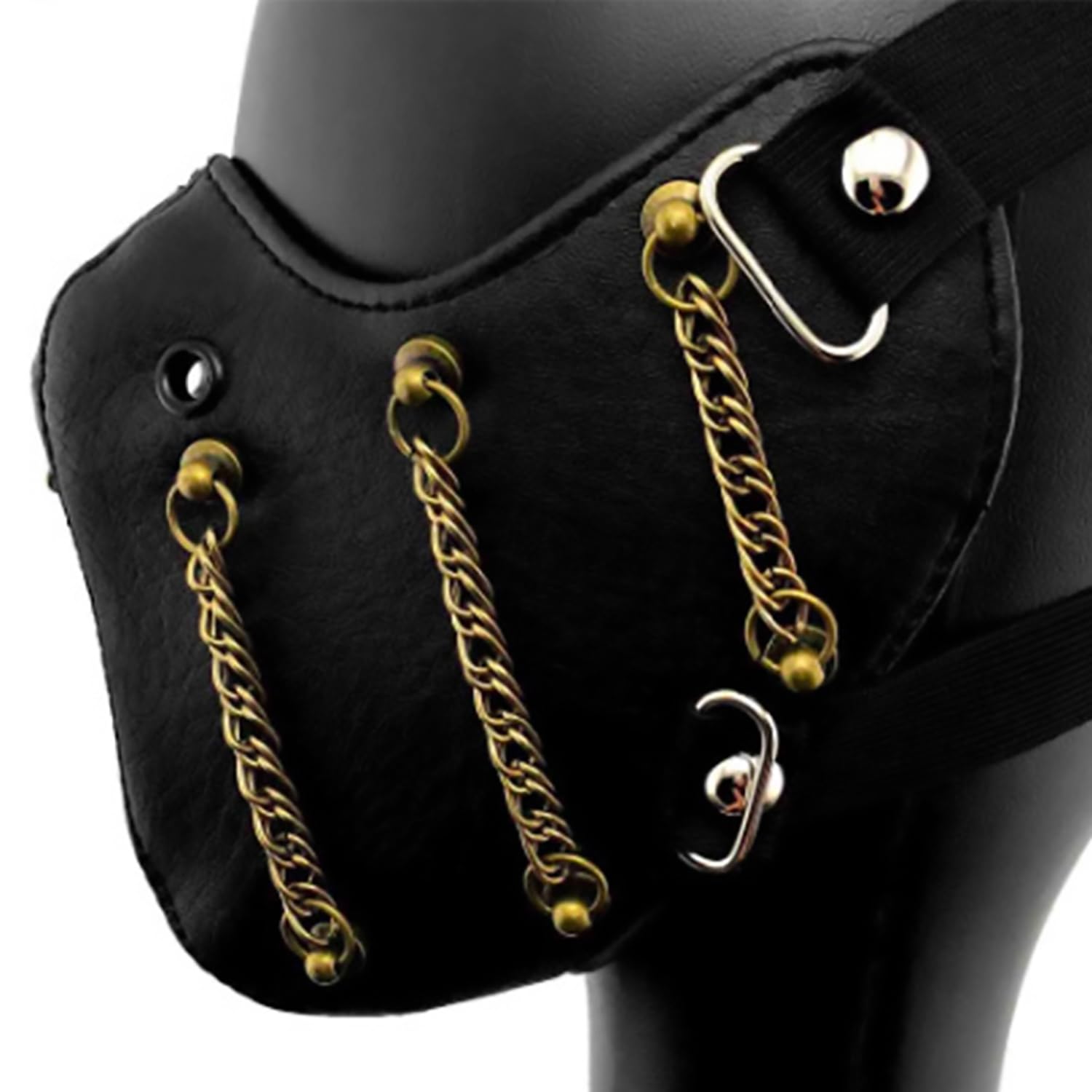 Moonlove Steampunk Face Mask with Chains and Gears Decoration Harness PU Leather Mouth Cover Halloween Rave Party Night Club Steam Punk Gothic Comic Convention Headgear Costume Accessory - Image 4