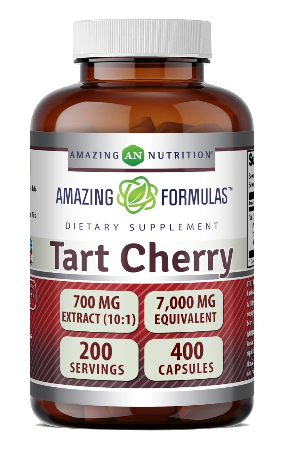 Amazing Formulas Tart Cherry 700 Mg | Standardized 10:1 Extract | 400 Capsules | Non-GMO | Gluten-Free | Made in USA Unflavoured 1 Count (Pack of 1)