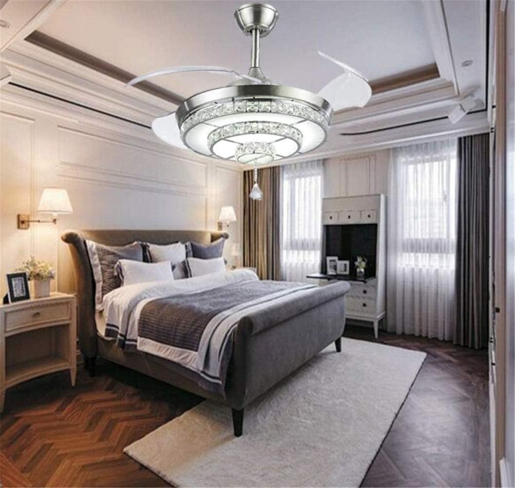 42 Inch LED Crystal Ceiling Fan Light with Remote Control, 3 Color Change 3 Speed Retractable Ceiling Fandelier Lighting for Livingroom Diningroon Bedroom