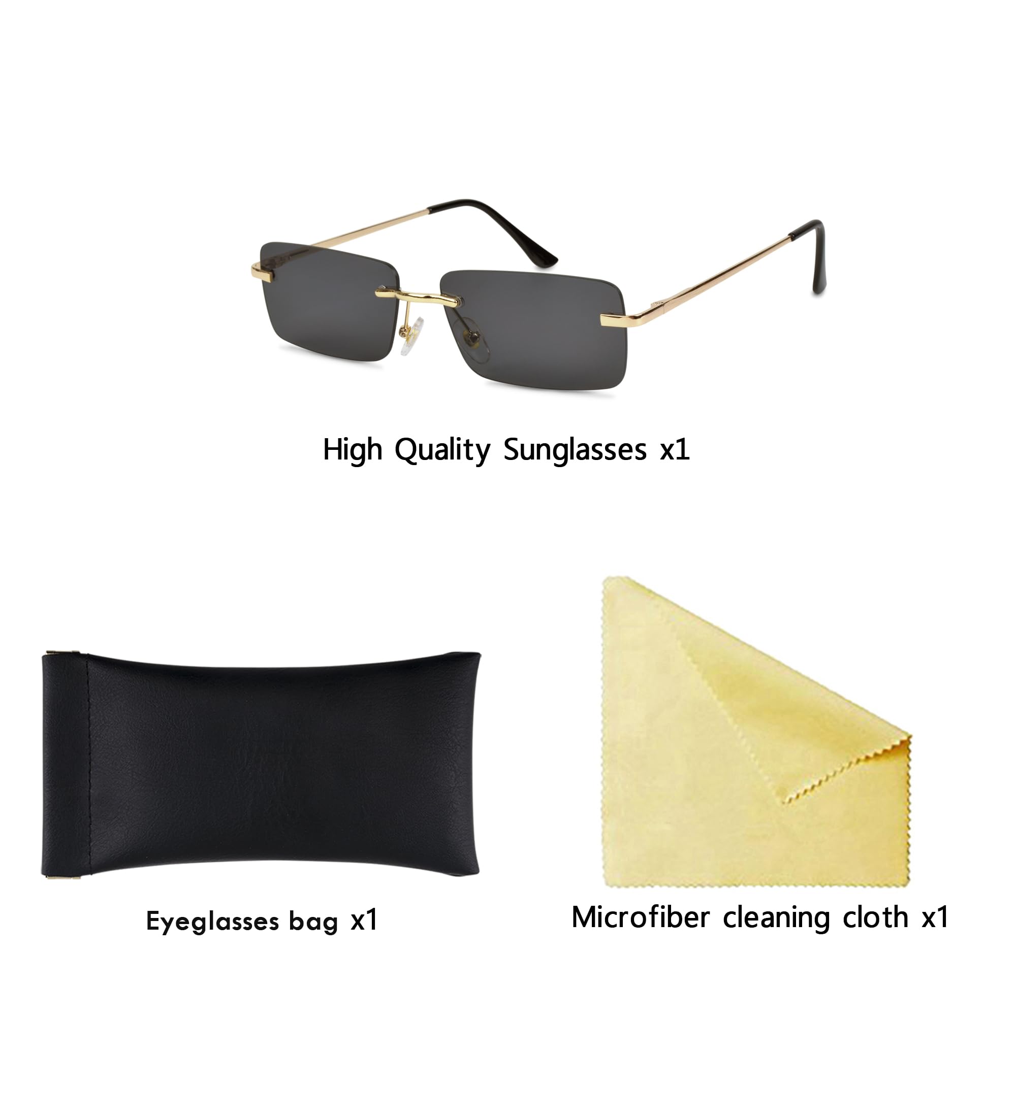 Gafas de Sol Sin Montura Rectangulares para Mujer Hombre Vintage Lentes de Sol Mujer Gafas Cuadradas Pequeñas para Fiesta Moda con Protección UV400