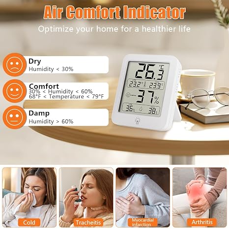 HOTUT Digital Room Thermometer Indoor Hygrometer, Digital Hygrometer with Max and Min Records for Temperature and Humidity, Temperature and Humidity Monitor for Home, Bedroom, Baby Room, Office